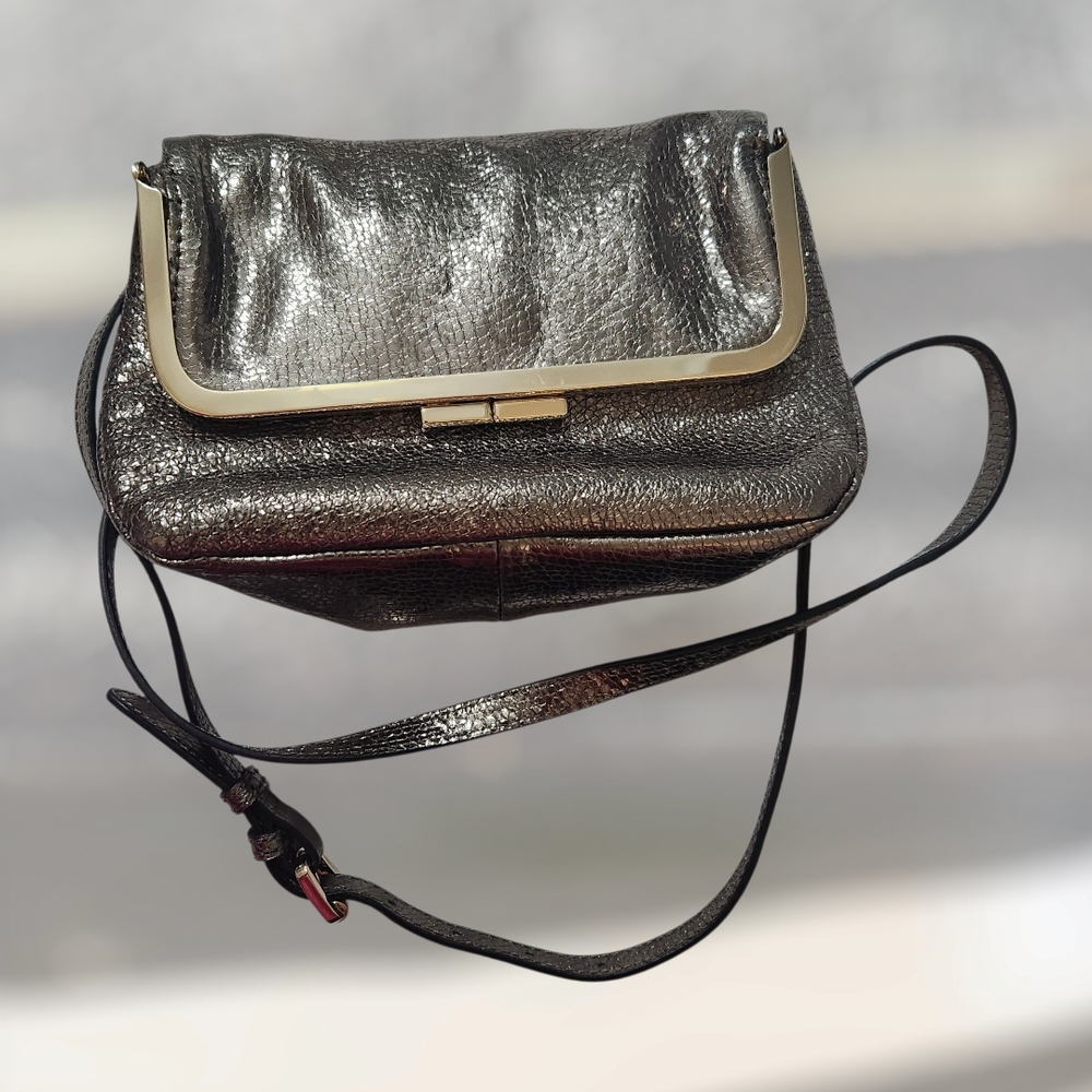 ***Vince Camuto Silver Tone Leather Shoulder Bag.